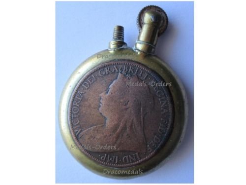 Britain WW1 Trench Art Lighter Queen Victoria and King Umberto of Italy Portraits 1900