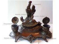 France WW1 Trench Art Patriotic Inkwell French Rooster Victorious over the German Eagle by Bossu