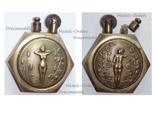France Trench Art WW1 Petrol Lighter Erotic Naked Female Hexagonal Type
