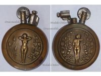 France WW1 Trench Art Petrol Lighter Erotic Naked Female Large Type