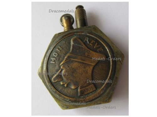 France WW1 Trench Art Brass Lighter Crown Prince Wilhelm Caricature Verdun & Marne Propaganda