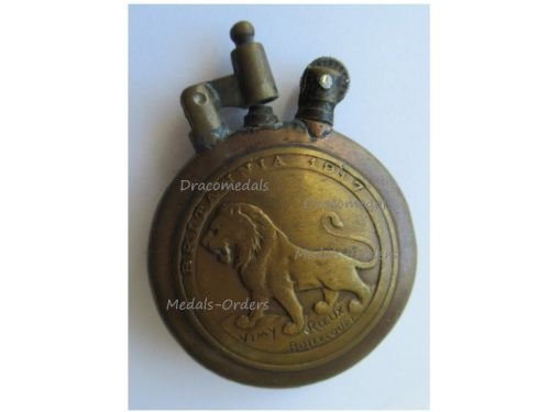 France WW1 Trench Art Brass Petrol Lighter British Lion French Rooster – Vimy, Roeux, Bullecourt & Verdun by Fleury & Thiaumont