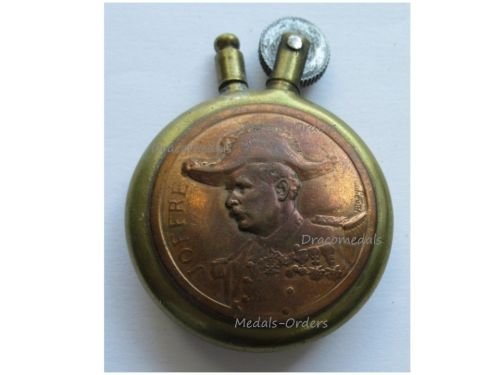 France WW1 Trench Art Patriotic Petrol Lighter Marshal Joffre and 75mm Artillery Gun