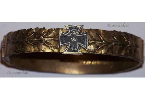Germany WW1 Patriotic Bracelet Iron Cross & ​​​​​​​Oak Leaves "Erinnerung an Deutschlands  Gosse Zeit 1914-15"