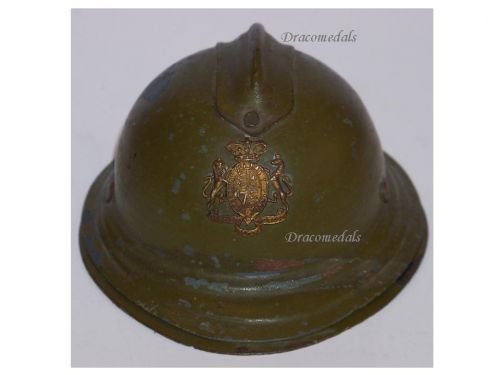 France WW1 Trench Art French Adrian Helmet Inkwell with Victorian British Army Cap Badge Dieu et mon Droit