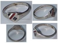 Germany WW1 Patriotic Ring with the Iron Cross EK1 and the German Imperial Flag Colors in Silver 800 
