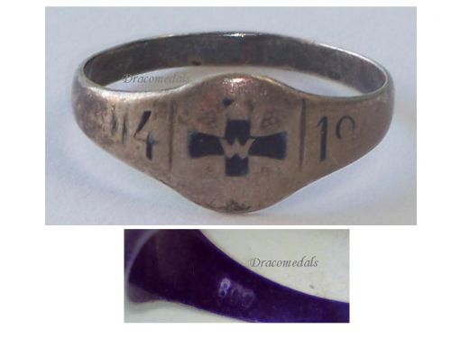 Germany WW1 Patriotic Ring with the Iron Cross EK1 1914 1918 in Silver 800