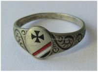 Germany WW1 Patriotic Ring, Oval, Iron Cross, German Imperial Flag Colors, Silver 800