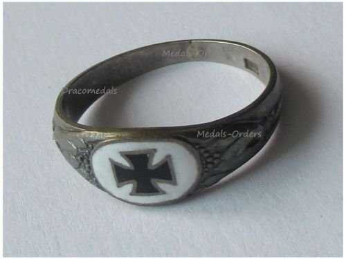 Germany WW1 Patriotic Ring– Iron Cross, Oak Leaves, Silver 800 Marked 