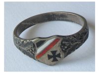 Germany WW1 Silver Patriotic Ring, Iron Cross, Oak Leaves, German Imperial Flag Colors