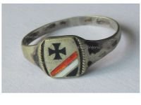 Germany WW1 Silver Patriotic Ring – Iron Cross, German Imperial Colors, Square Face